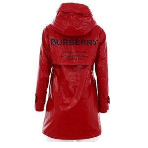 Womens Designer Burberry Red Polyamide Parka Coat, US Size 0